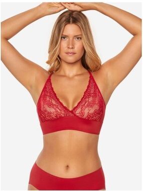 NWT RUBY RIBBON CHERRY RED SECOND SKIN LACE DEMIETTE - 38